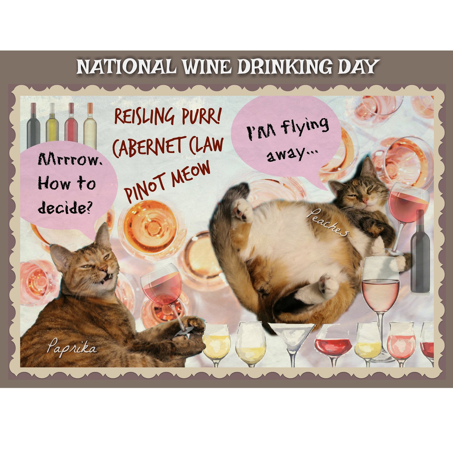 National Wine Drinking Day Digital Card - Peaches & Paprika Cats