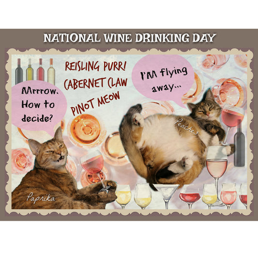 National Wine Drinking Day Digital Card - Peaches & Paprika Cats