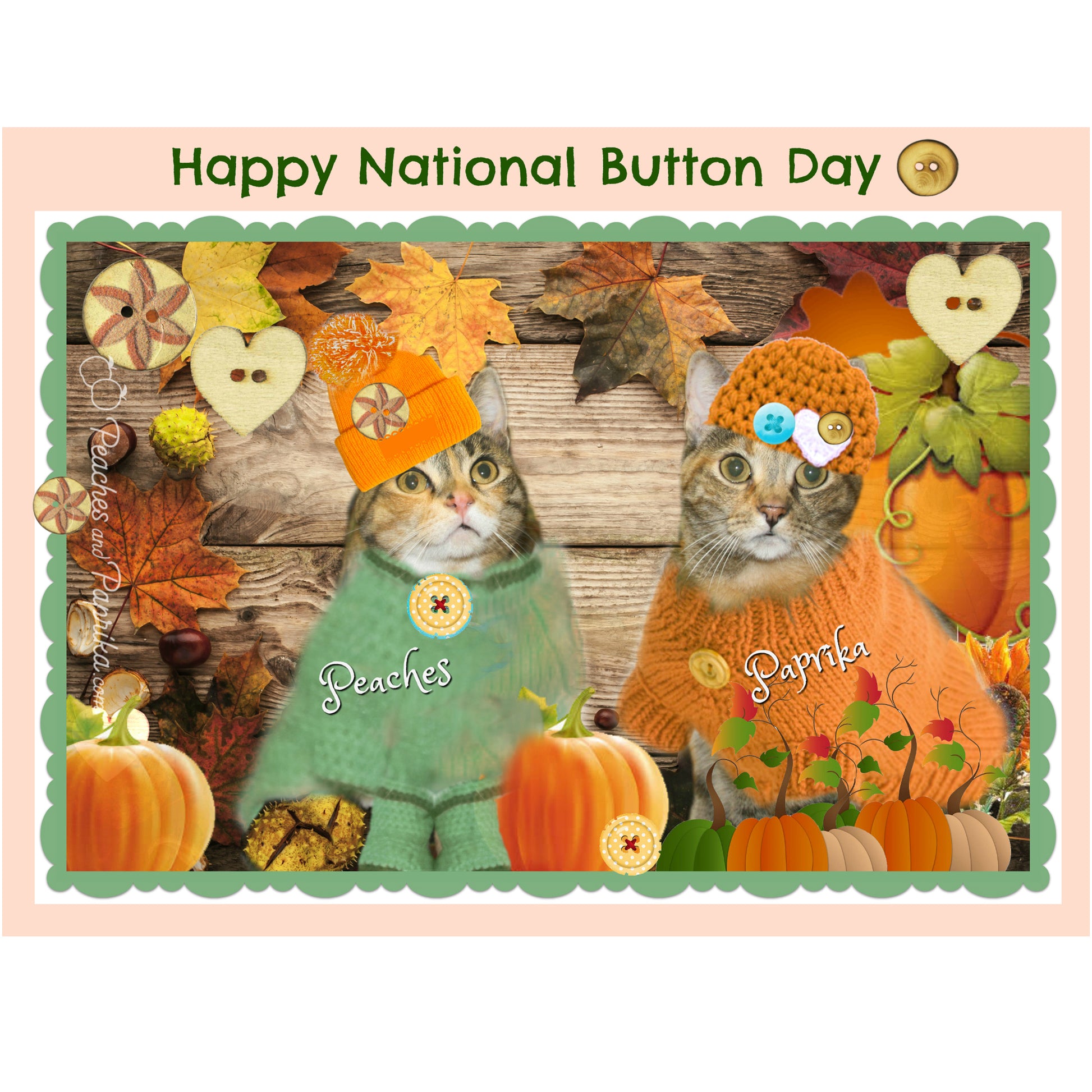 National Button Day Digital Card - Peaches & Paprika cats